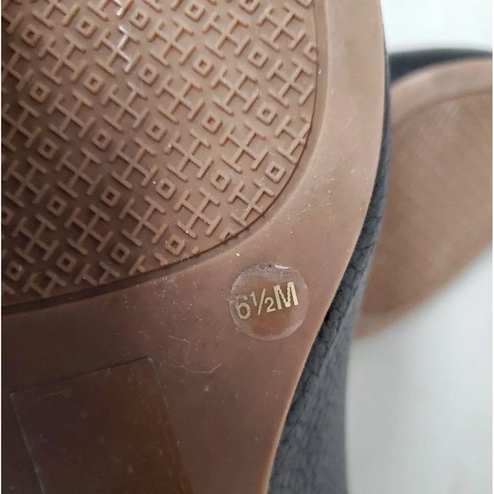 Tory Burch Minnie Ballet Flats Women 6.5 Black Excellent Pebbled Leather‎ Logo